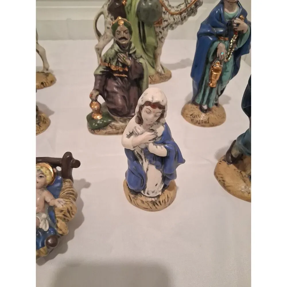 Vintage Ceramic Nativity Set 14 Pcs Hand Painted Christmas Atlantic Holland Mold